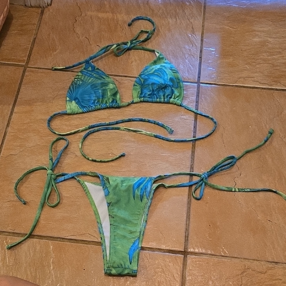 Tropical Green and Blue Bikini Set